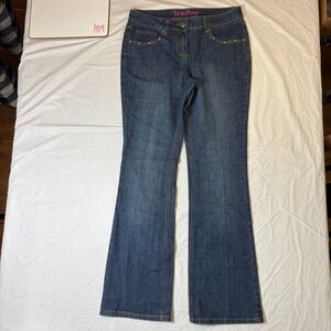 Bradley Bootcut Jeans Women Size 8 Dark Wash Embellished Button Medium Wash